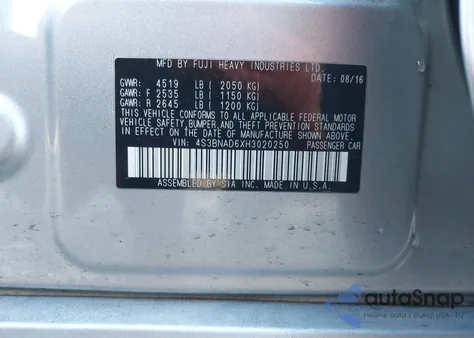 2017 Subaru Legacy 2.5I Premium z USA, uszkodzony, nr VIN 4S3BNAD6XH3020250